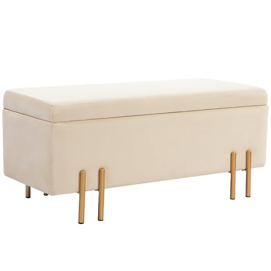 HOMCOM Polsterbank mit Stauraum, Truhenbank, Schaumstoff, Metall, Kautschukholz, 100 x 40 x 42 cm, Beige