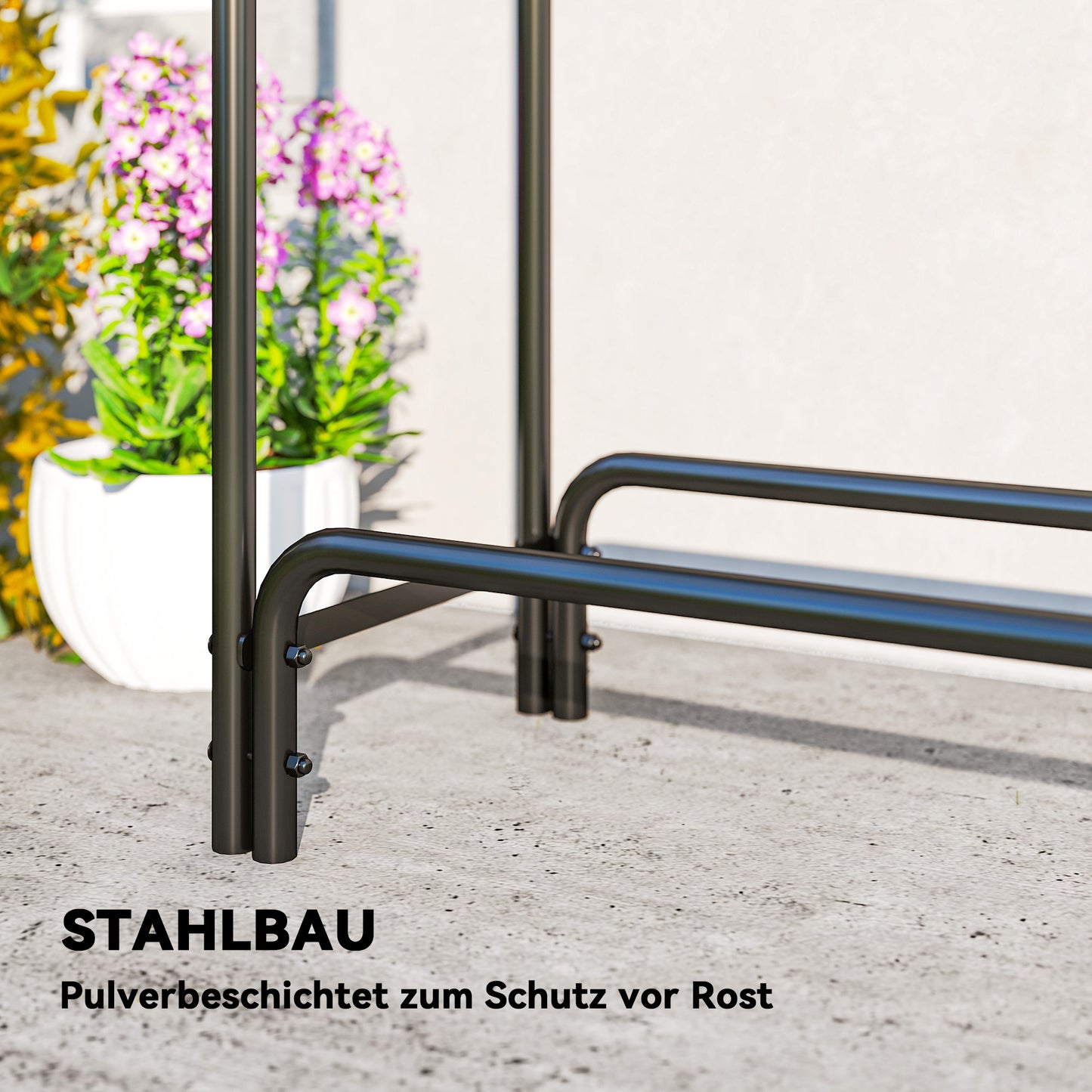 Outsunny Feuerholzgestell, 0,6 m³, mit Abdeckung, pulverbeschichteter Metall, bis 200 kg, Schwarz/Dunkelgrün