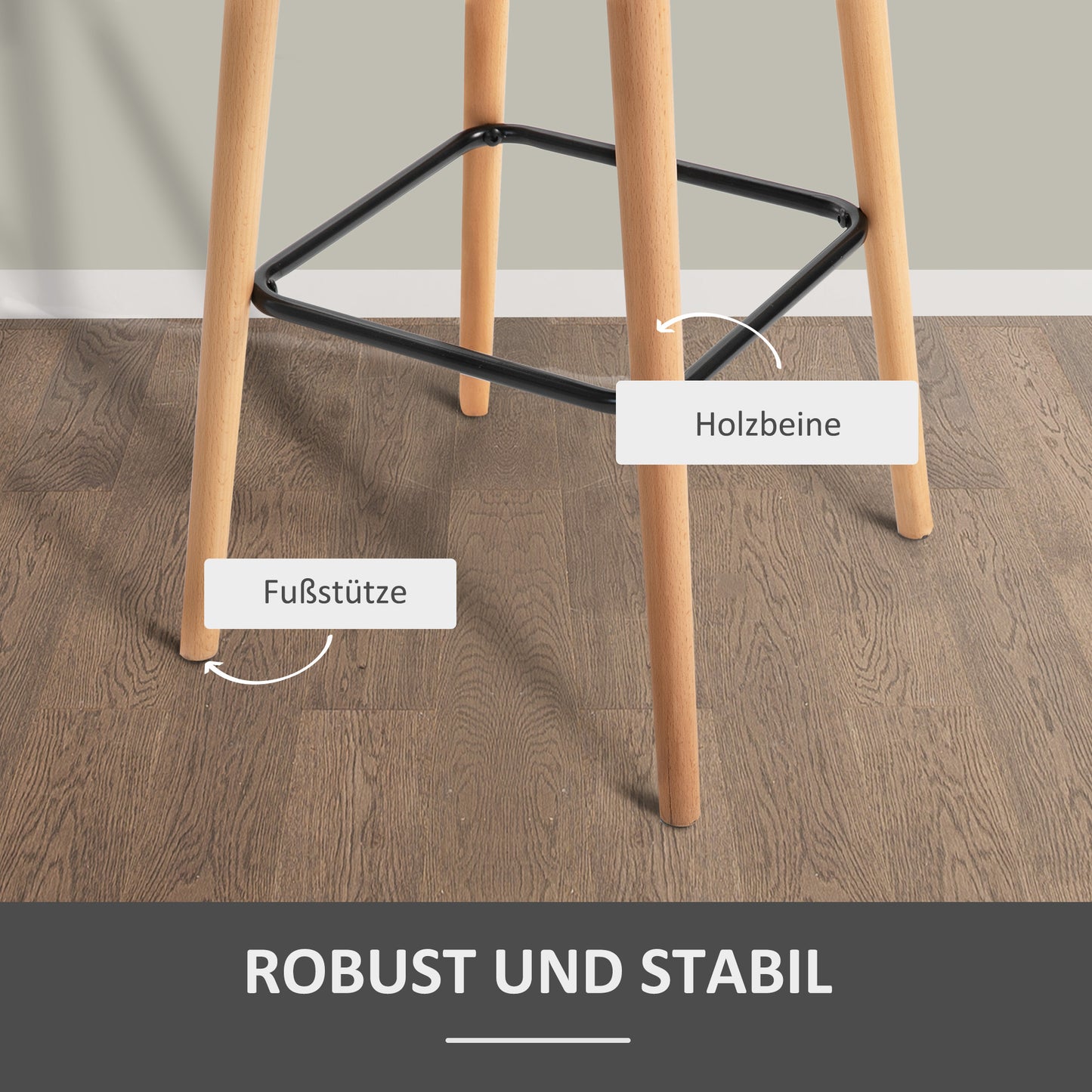 HOMCOM 2er-Set Barhocker, inkl. Fußstütze, Massivholz, 55 cm x 48c m x 100 cm, Beige