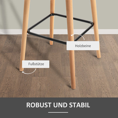 HOMCOM 2er-Set Barhocker, inkl. Fußstütze, Massivholz, 55 cm x 48c m x 100 cm, Beige
