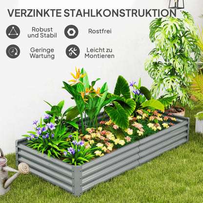 Outsunny Hochbeet aus Stahl, Wetterbeständig Pflanzbeet mit Anti-Schnittkante Frühbeet
