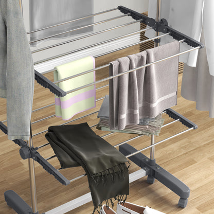 HOMCOM Wäschenständer Wäschetrockner 5 Ebenen، klappbar، نظام بنقرة واحدة، 142 سم × 55 سم × 1 72 سم، Grau + Silber