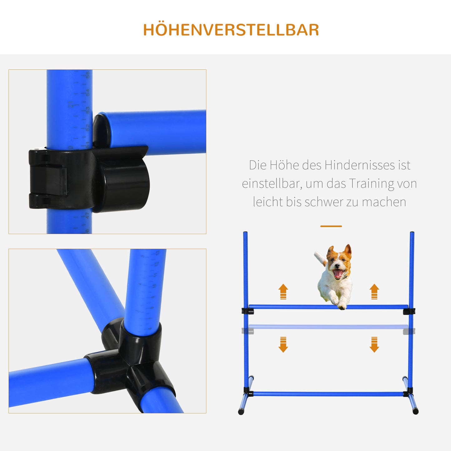 PawHut Agility Set Hunde 4-teiliges höhenverstellbar Agility-Ausrüstung Sprungstangen-Set Steckhürdenset mit 4 Hürden Tragetasche Koordinationstraining Sprungstangen-Set für Spiele Training