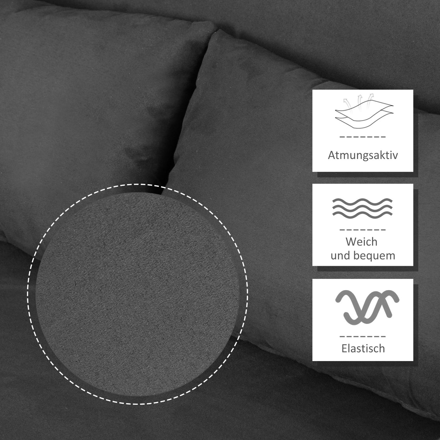 HOMCOM Schlafsofa Schlafcouch mit Verstellbarer Rückenlehne, Wurfkissen, Sofa mit Schlaffunktion, Samtoptik, Armlehne, Gästebett, Klappsessel für Wohnzimmer, Schlafzimmer, Grau