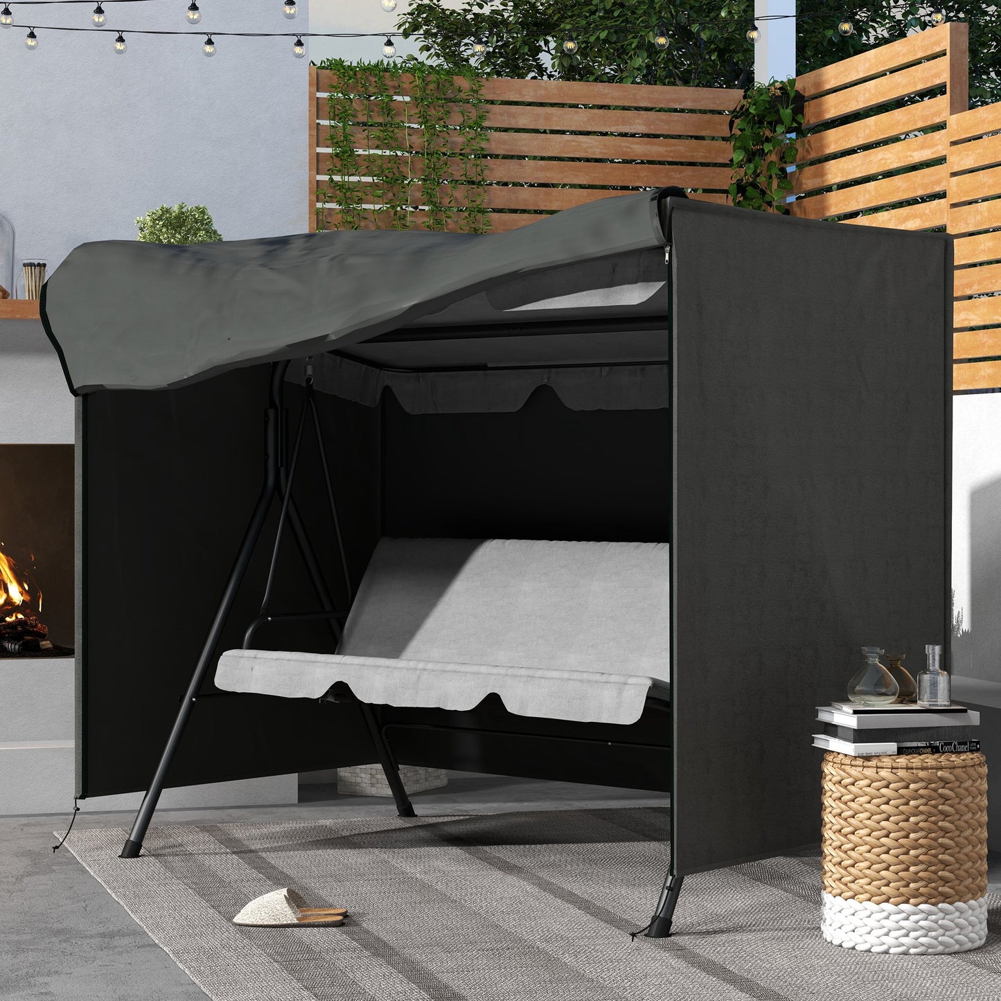 Outsunny Abdeckung für Gartenschaukel, Schutzhülle für Hollywoodschaukel, Abdeckhaube, wasserfest, 205 x 124 x 164 cm, Dunkelgrau