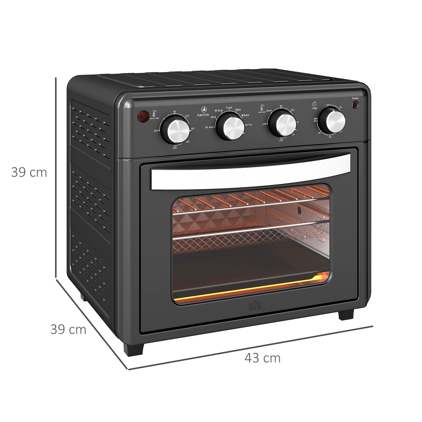 HOMCOM Minibackofen, Heißluftfritteuse, 90-230° C, 7 Programme, Zubehör, Schwarz