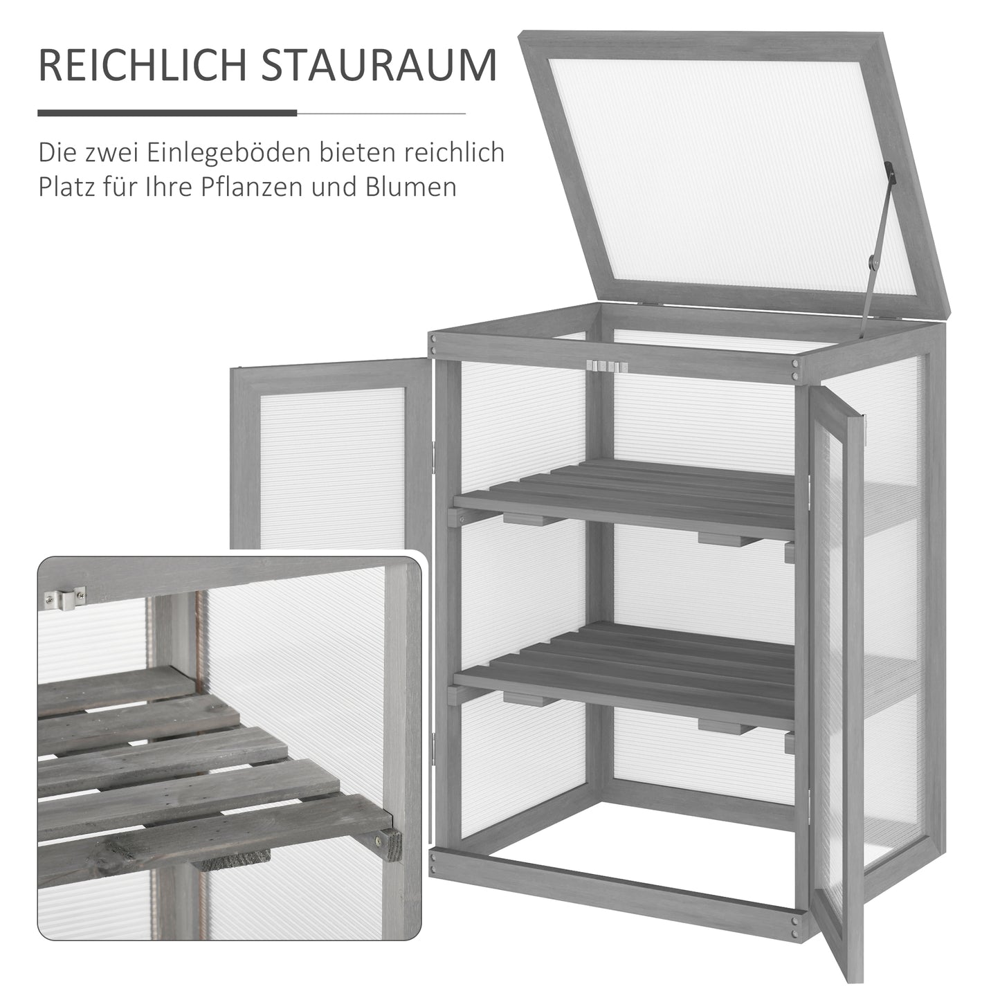 Outsunny Gewächshaus, Treibhaus, transparent, geeignet für Außenbereiche, Holz+Polycarbonat, 58 x 44 x 78cm