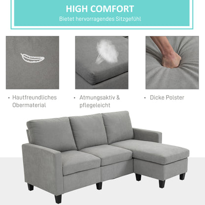 HOMCOM Ecksofa mit Schlaffunktion, 3-Sitzer-Sofa mit Bettkasten und Kissen, Eckcouch, L-Form Couch, Stoffbezug, Grau