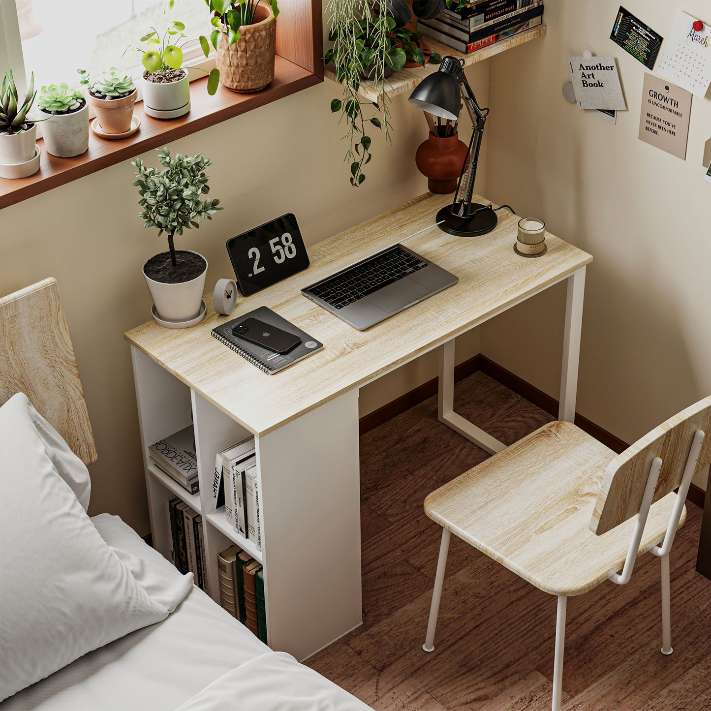 HOMCOM Kompakter Computertisch, Moderner Schreibtisch mit Stauraum-Fächern, für kleine Räume, 100 x 54 x 75 cm, Weiß