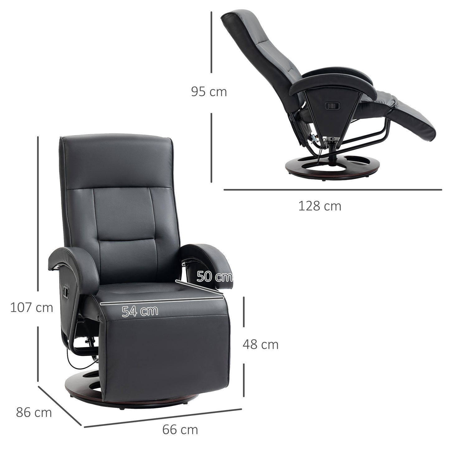 HOMCOM Drehbarer Polsterstuhl، Kunstleder، Fußstütze، Holzbasis، neigbar، Schwarz