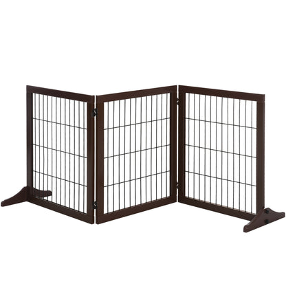PawHut Absperrgitter Hund Freistehendes Schutzgitter mit Füßen 185 x 71 cm Holz Hundegitter Treppenschutzgitter Treppengitter Hundeabsperrgitter für Treppen, Türen, Küche, Flur, 3 Paneelen, Braun
