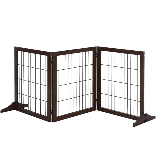 PawHut Absperrgitter Hund Freistehendes Schutzgitter mit Füßen 185 x 71 cm Holz Hundegitter Treppenschutzgitter Treppengitter Hundeabsperrgitter für Treppen, Türen, Küche, Flur, 3 Paneelen, Braun