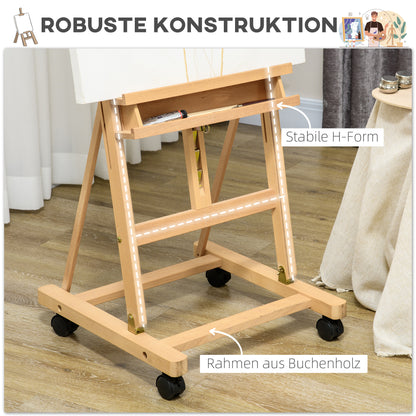 Vinsetto Staffelei, Künstlerstaffelei, Höhenverstellbar, 4 Rollen, Natur + Schwarz