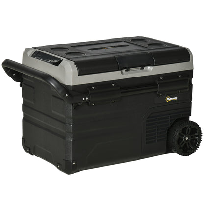Outsunny Kühlbox Auto 40L mit LED-Beleuchtung Kompressor Autokühlschrank mit Griffe Transportrollen Boot Camper Reisen 12/24V DC und 110-240V AC Grau+Schwarz