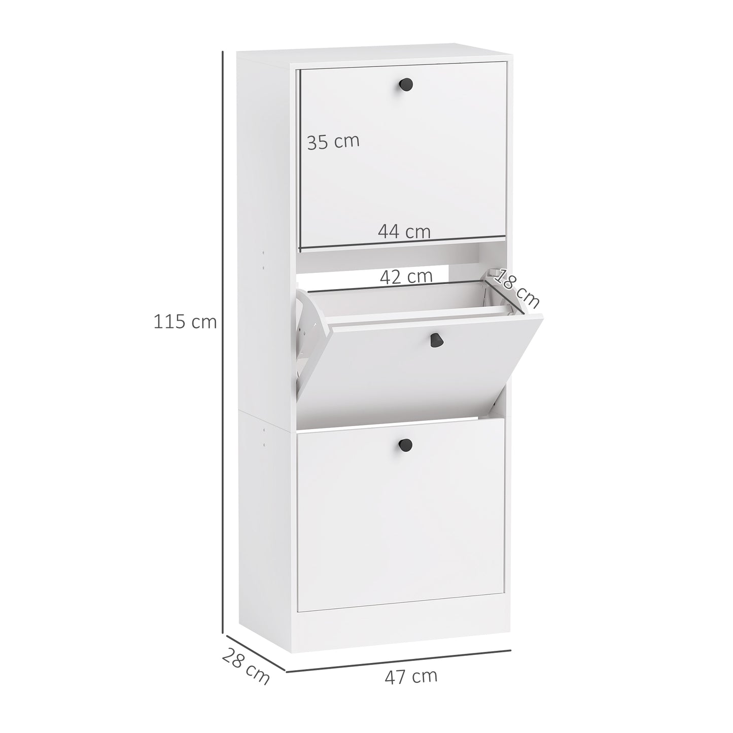 HOMCOM Schuhschrank, Schuhregal, 3 Klappfächer, verstellbar, Spanplatte, Weiß