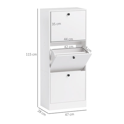 HOMCOM Schuhschrank, Schuhregal, 3 Klappfächer, verstellbar, Spanplatte, Weiß