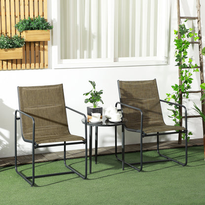 Outsunny Gartenstuhl, 2er-Set, atmungsaktiver Bezug, robuster Metallrahmen, 54x66,5x88cm, Schwarz/Braun