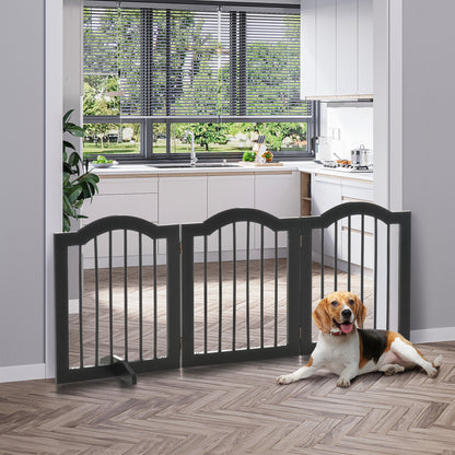 PawHut Absperrgitter Hund 3-teilig, 154,5 x 61 cm Faltbar Hundegitter mit Tür, Türschutzgitter mit 2 Stützfüßen, Freistehend Treppengitter für Küche, Flur, Schwarz