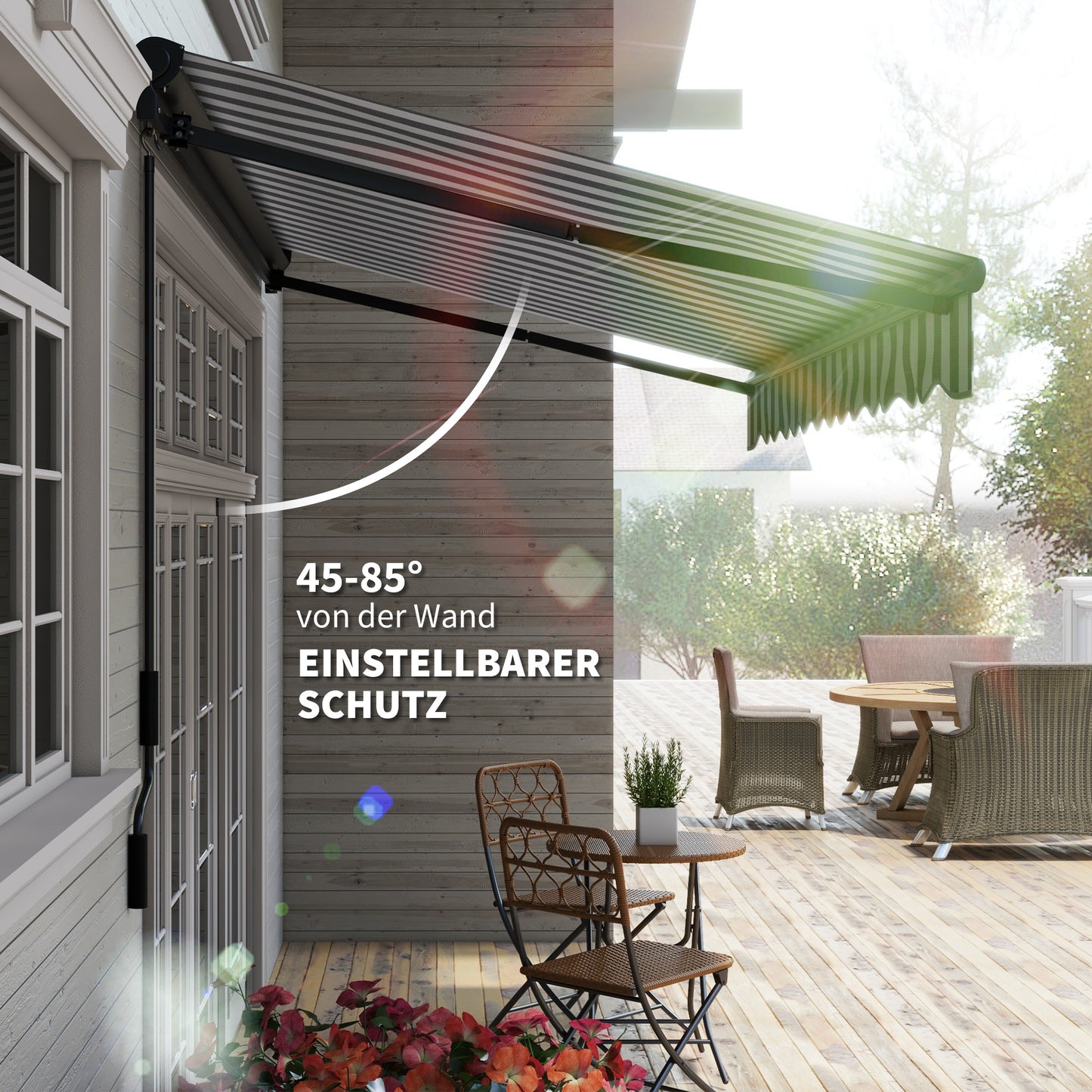 Outsunny Sonnenmarkise Markise Terrassenmarkise, wetterbeständig, 1 Handkurbel, 395 x 250 x 150 cm, Grau + Weiß