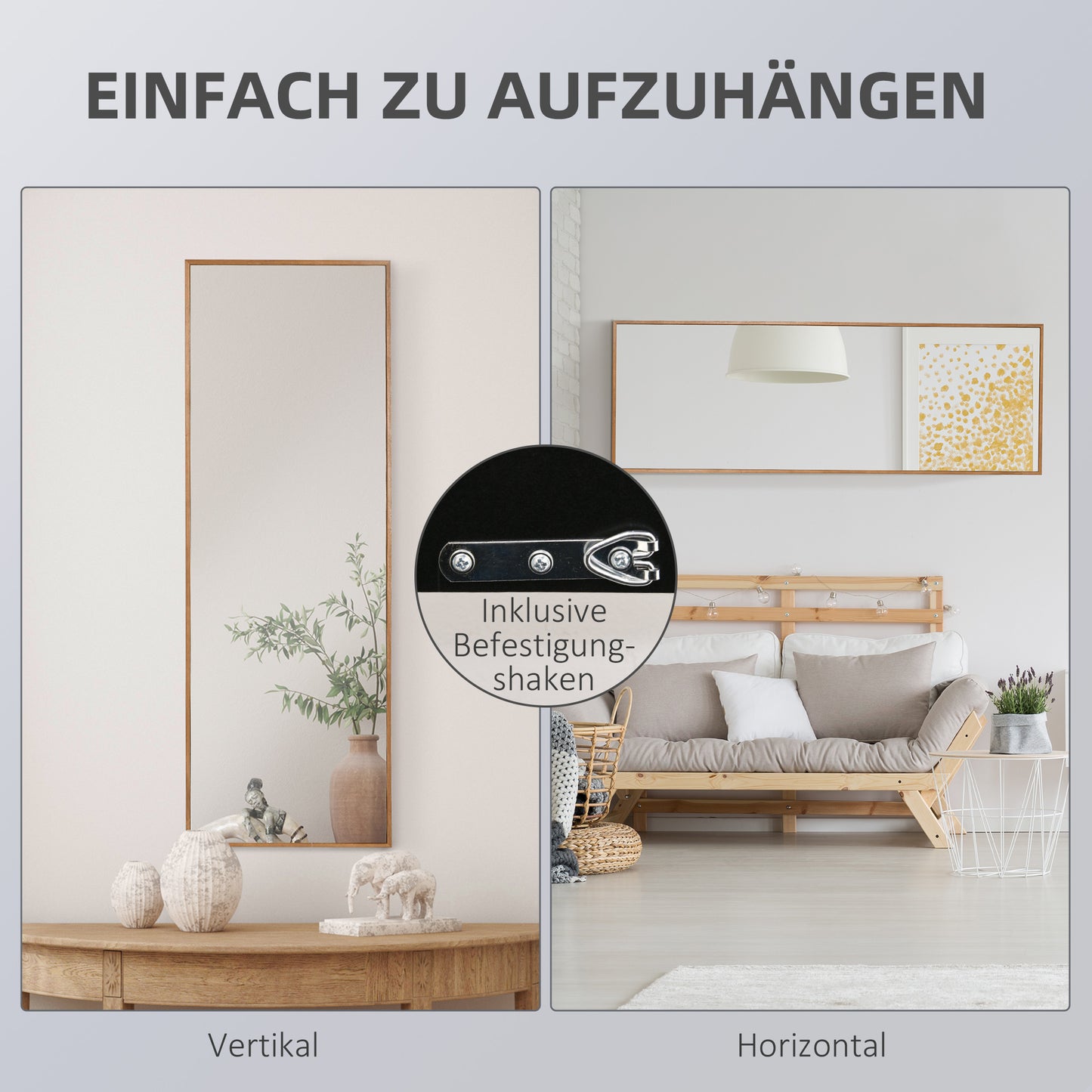 HOMCOM Wandspiegel, hoch, Kiefernholzrahmen, 45L x 125H x 4,8T cm