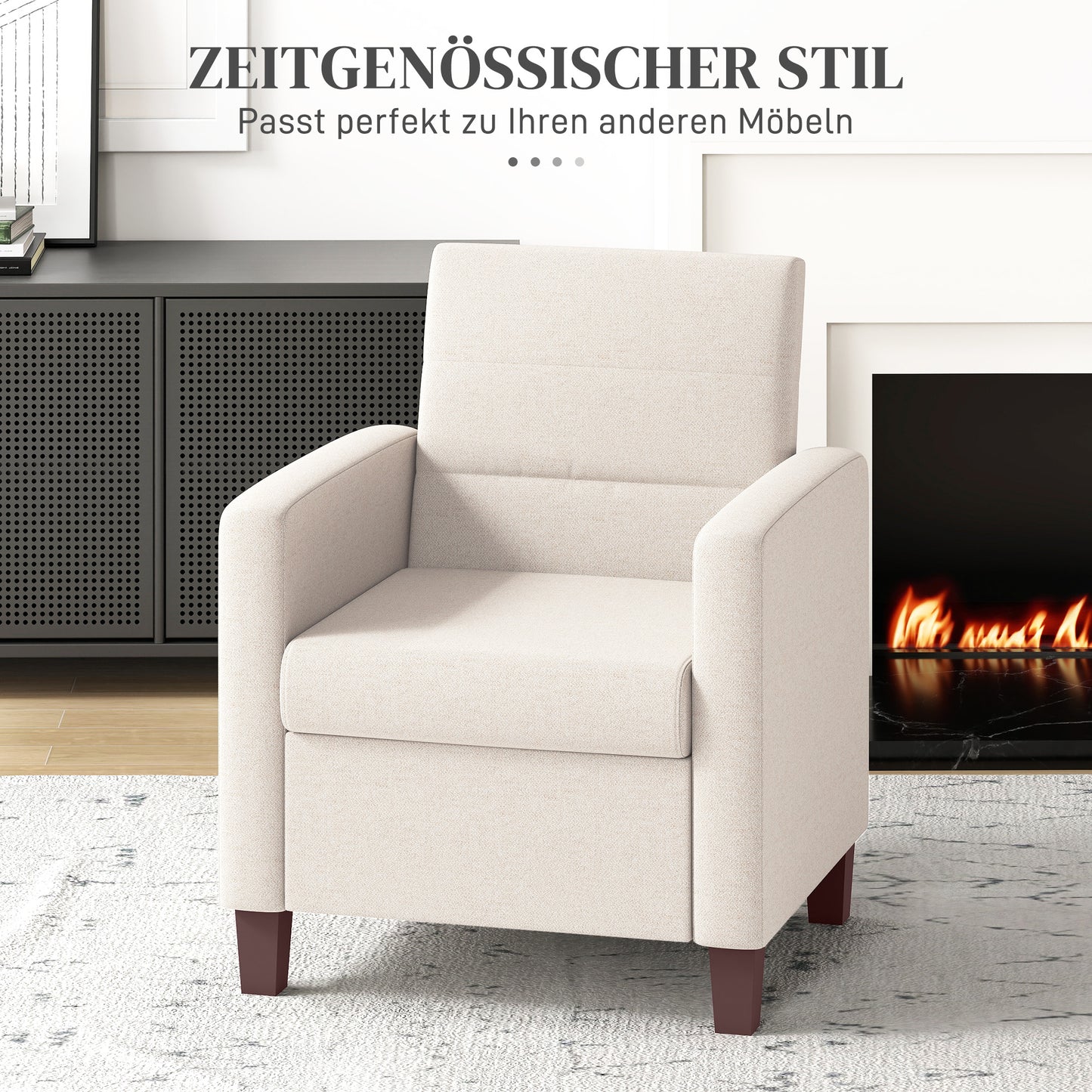 HOMCOM Polstersessel i Leinenoptik, Schaumstoff, Sitzkissen, Holzrahmen, Cremeweiß