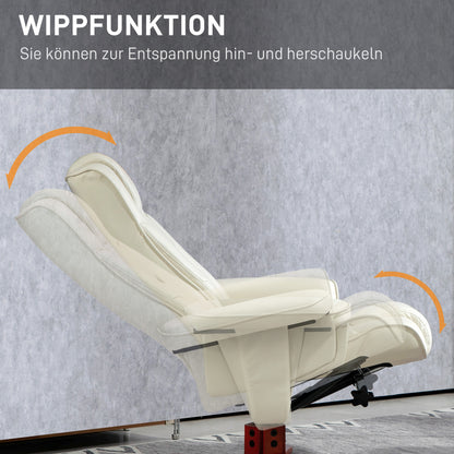 HOMCOM Relaxsessel mit Hocker, Lederoptik, neigbare Lehne, bis 150 kg, Cremeweiß