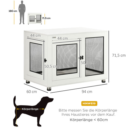 PawHut Hundebox, inkl. weicher Matte, 2 Türen, 2 Türen, verriegelbar, Stahl, Weiß, 94 x 60 x 71,5 cm