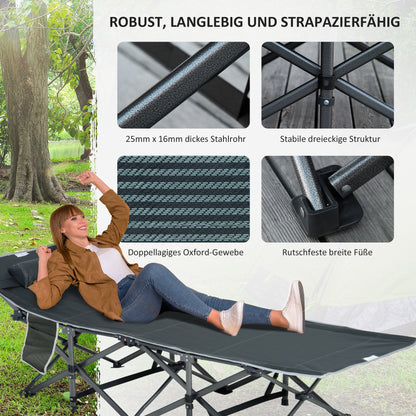 Outsunny Campingbett, klappbares Feldbett mit Kopfkissen, 188 x 64,5 x 53 cm, Grau