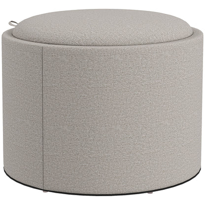 HOMCOM Hocker Polsterhocker, Leinen, versteckter Stauraum, umkehrbarer Deckel, 56cm x 56 cm x 42 cm, Hellgrau + Natur