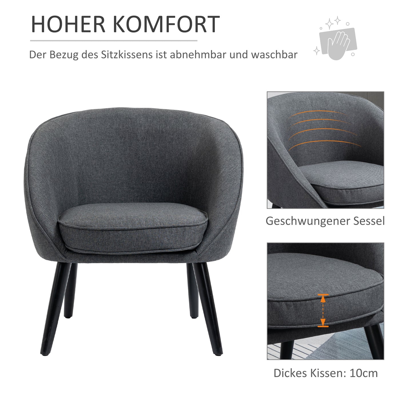 HOMCOM Loungesessel Cocktailsessel bis 150 كجم، Leinen-Optik Holz Grau 71 × 65 × 75 سم