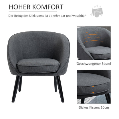 HOMCOM Loungesessel Cocktailsessel bis 150 كجم، Leinen-Optik Holz Grau 71 × 65 × 75 سم