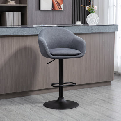 HOMCOM Barhocker höhenverstellbar mit Lehne und mit Fußstütze; Leinenoptik, 54 cm x 54 cm x 112 cm, Grau