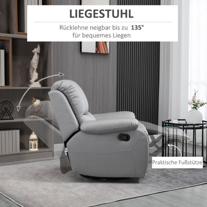 HOMCOM Relaxsessel, Liegesessel, neigbare Rücklehne, drehbar, Wippfunktion, mit Fußstütze, Stahl, grau, 93 x 100 x 98Hcm