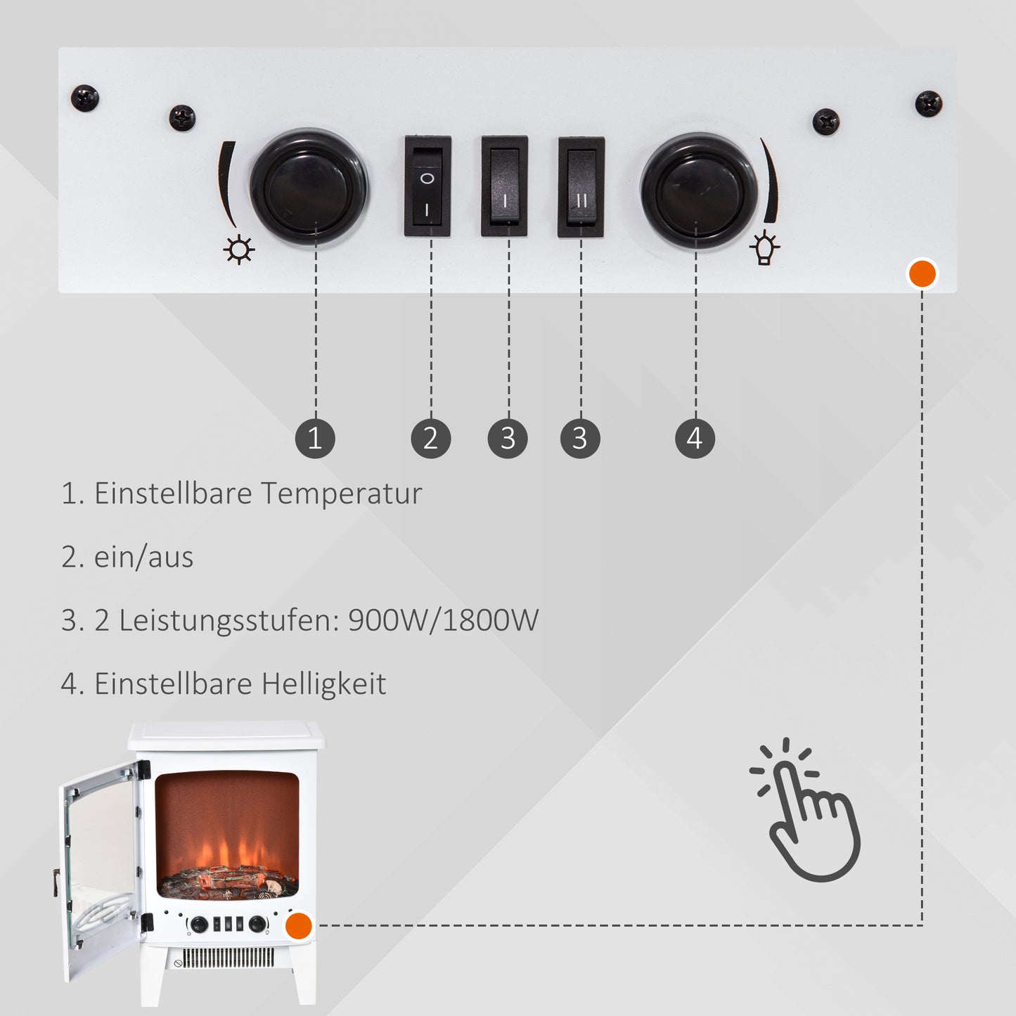 HOMCOM Elektrokamin mit Heizung، كهربائي Kamin مع تأثير اللهب LED، 900/1800 واط Dekokamin، كهربائي Kaminfeuer Kaminofen، Weiß