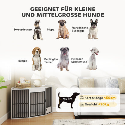 PawHut Hundebox, Aufenthaltsbox für kleine und mittelgroße Hunde, Haustierbox, Fütterungstür, MDF, Metall, Weiß