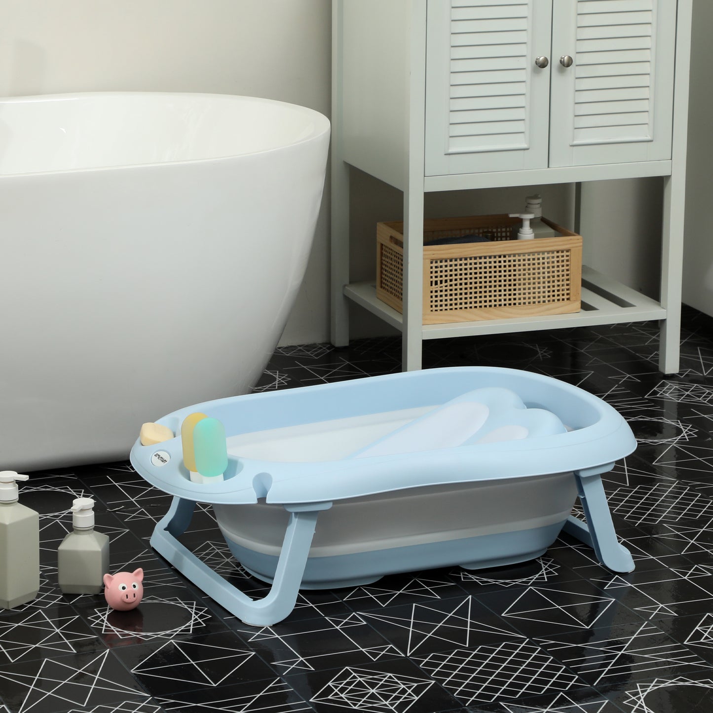 AIYAPLAY Babybadewanne, faltbar, rutschfester Boden, sichere Materialien, 83L x 48B x 23,5H cm, Hellblau