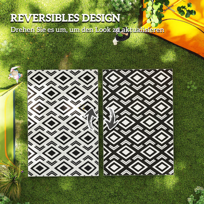 Outsunny Outdoor Teppich robuster Wetterfest Outdoorteppich mit Tragtasche, faltbar Carpet Boho-Style 182 x 274 cm Schwarz+Weiß