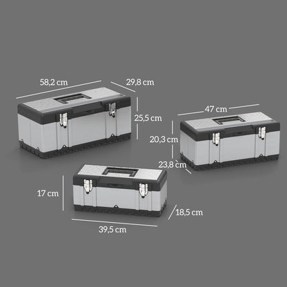 HOMCOM 3-teiliges Werkzeugkasten-Set, Edelstahl, Kunststoff, Silberfarben