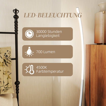 HOMCOM LED-Flurlampe mit anpassbarer Helligkeit, Moderne Stehlampe mit Fußschalter für Schlafzimmer, Wohnzimmer, Silber