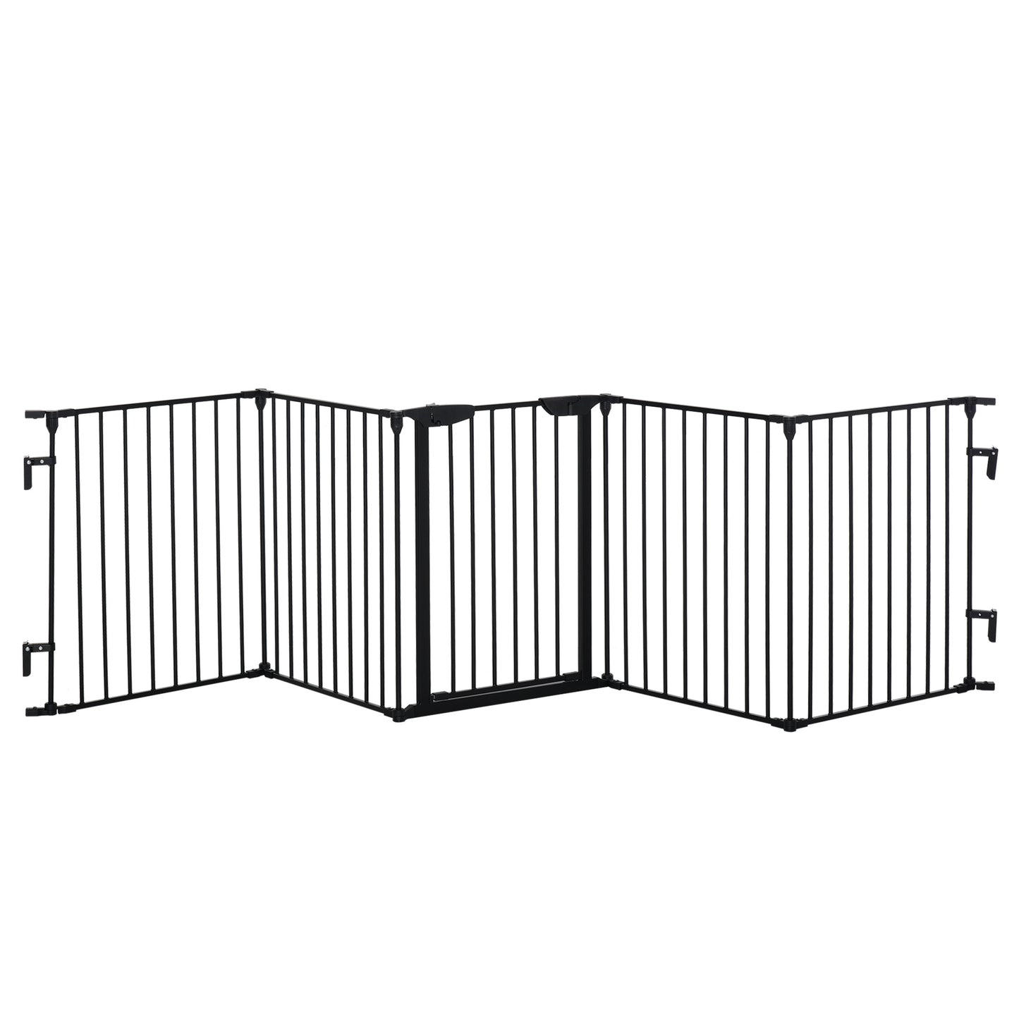 PawHut 2-in-1 Absperrgitter, Haustier-Laufstall, Sicherheitstor, faltbar, Metall, 300 x 3 x 74,5 cm, Schwarz