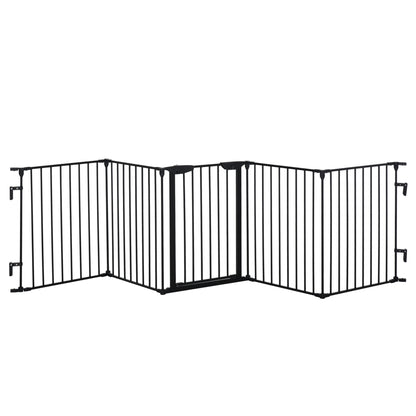 PawHut 2-in-1 Absperrgitter, Haustier-Laufstall, Sicherheitstor, faltbar, Metall, 300 x 3 x 74,5 cm, Schwarz