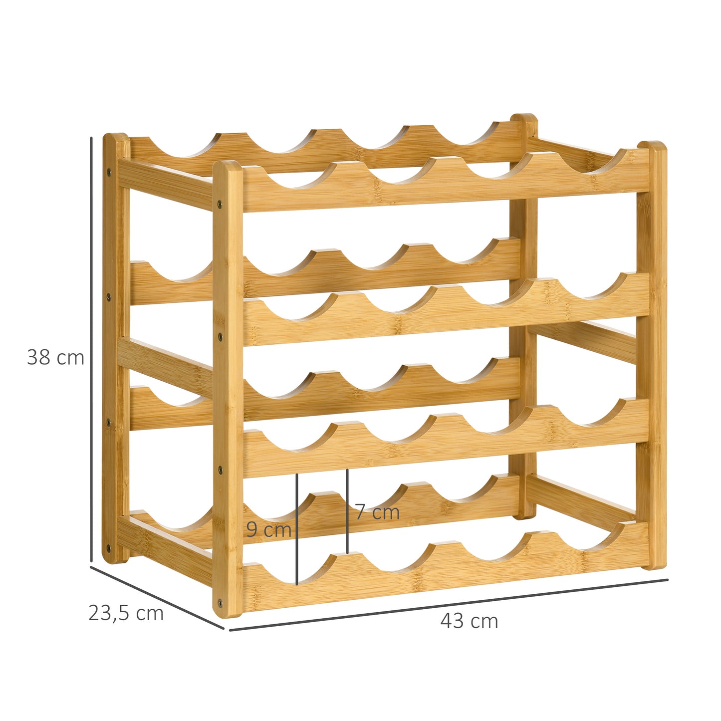HOMCOM Weinregal aus Bambus für 16 Weinflaschen, 4 Regale, 43 cm x 23,5 cm x 38 cm Natur