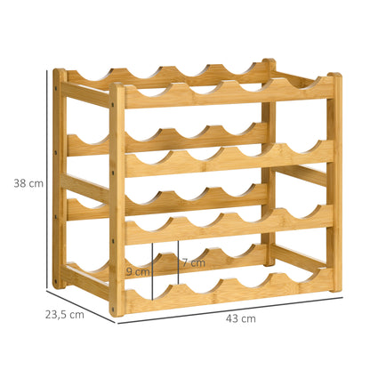 HOMCOM Weinregal aus Bambus für 16 Weinflaschen, 4 Regale, 43 cm x 23,5 cm x 38 cm Natur