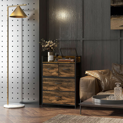 HOMCOM Kommode، خزانة جانبية، 4 Stoffschubladen، تصميم صناعي، 60x29x85 سم، Braun/Schwarz