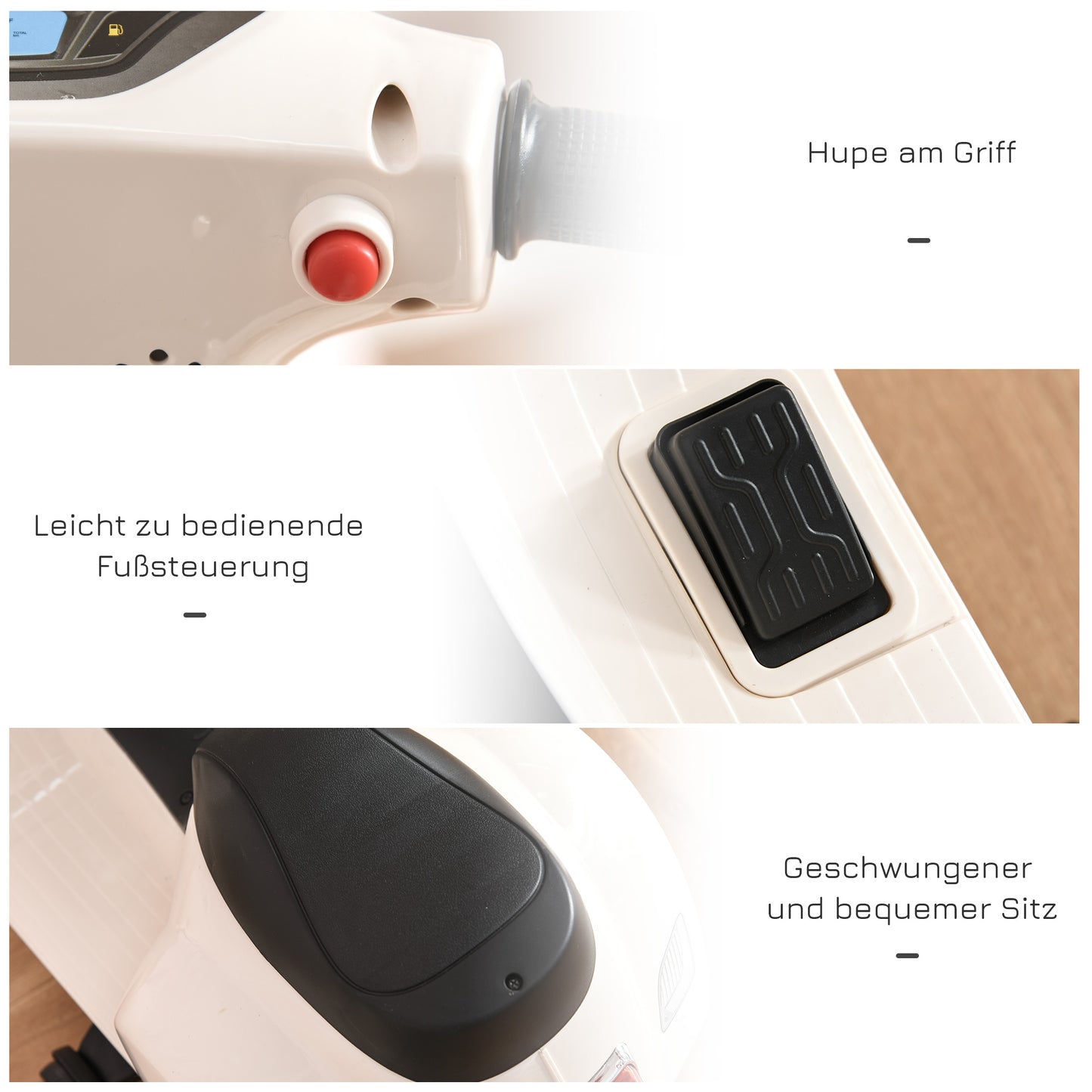 HOMCOM Elektro Kindermotorrad Vespa Elektromotorrad mit LED-Licht, Sound, Kinder Elektro Motorrad für Kinder von 18-36 Monate Weiß