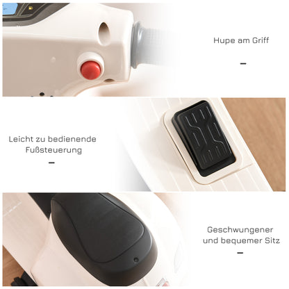 HOMCOM Elektro Kindermotorrad Vespa Elektromotorrad mit LED-Licht, Sound, Kinder Elektro Motorrad für Kinder von 18-36 Monate Weiß