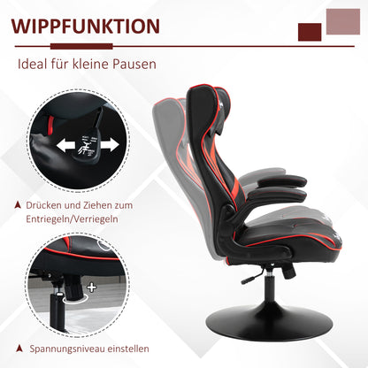 Vinsetto Gaming Stuhl ergonomischer Computerstuhl mit Wippfunktion Drehstuhl höhenverstellbar Stahl Schwarz+Rot 67 x 70 x 106-112 سم