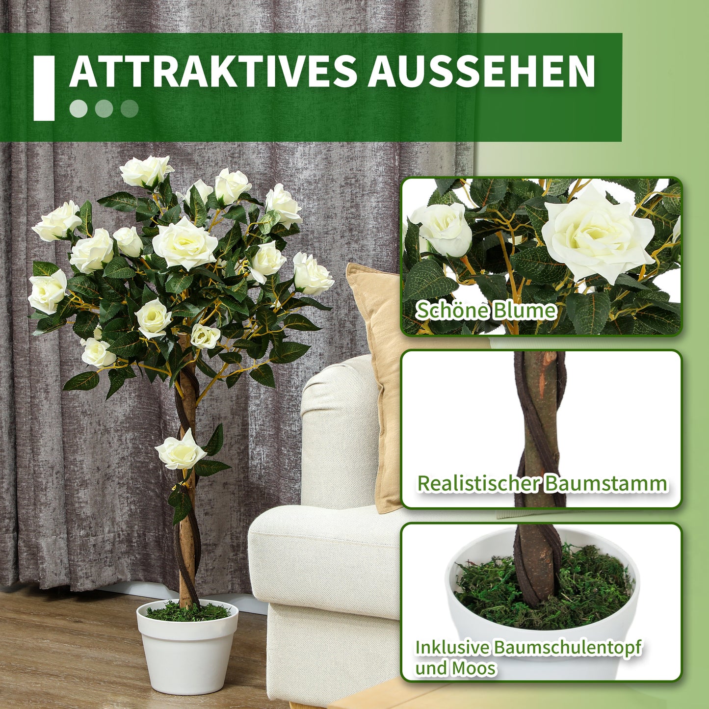 Outsunny Kunstbaum, Künstliche Pflanze im Zementtopf, Kunstpflanze