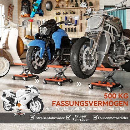 HOMCOM Motorradheber 500 kg Belastbar Motorradhebebühne 135-390 mm Höhenverstellbar Stahl Orange