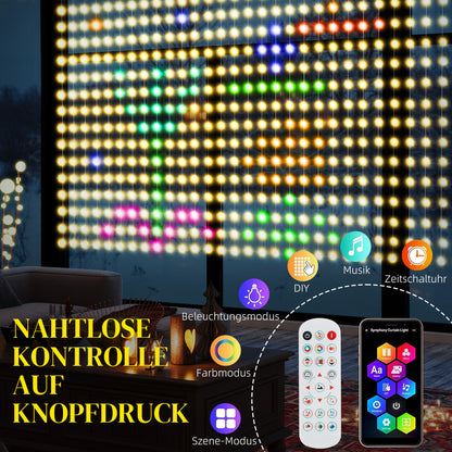 HOMCOM Vorhang mit 400 LED-Lichtern، Dynamische Lichterketten mit Musiksynchronisation für Schlafzimmer، Wohnzimmer، 3 x 3 م